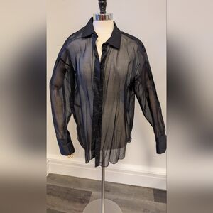 Frame Denim Black Sheer Button Down Shirt